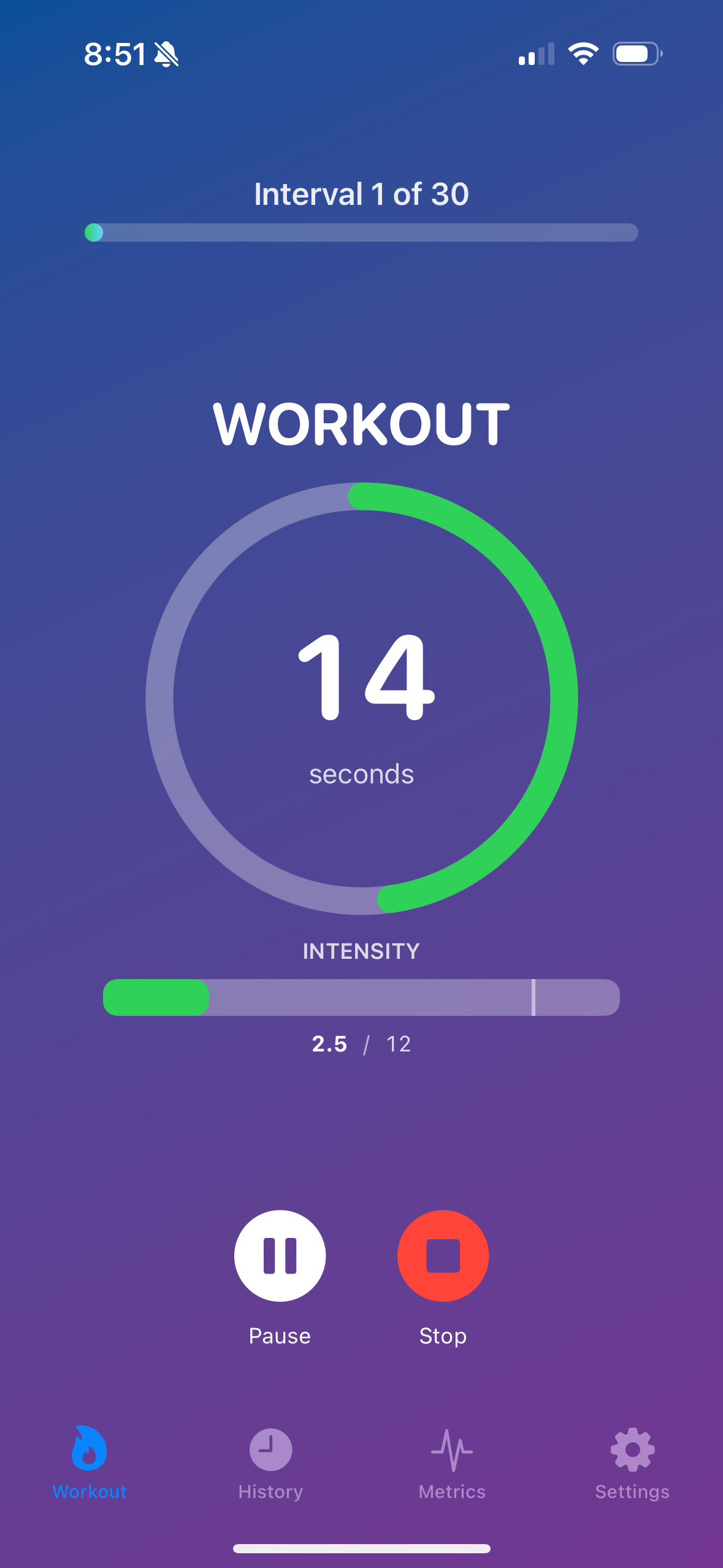 HIITTrack workout history and stats screen